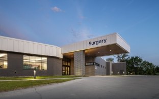Exterior view of the medical facility at the surgery entryway