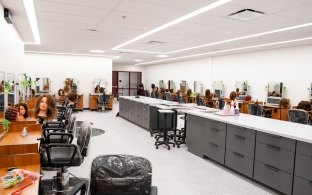 A technical high school classroom with chairs and tables