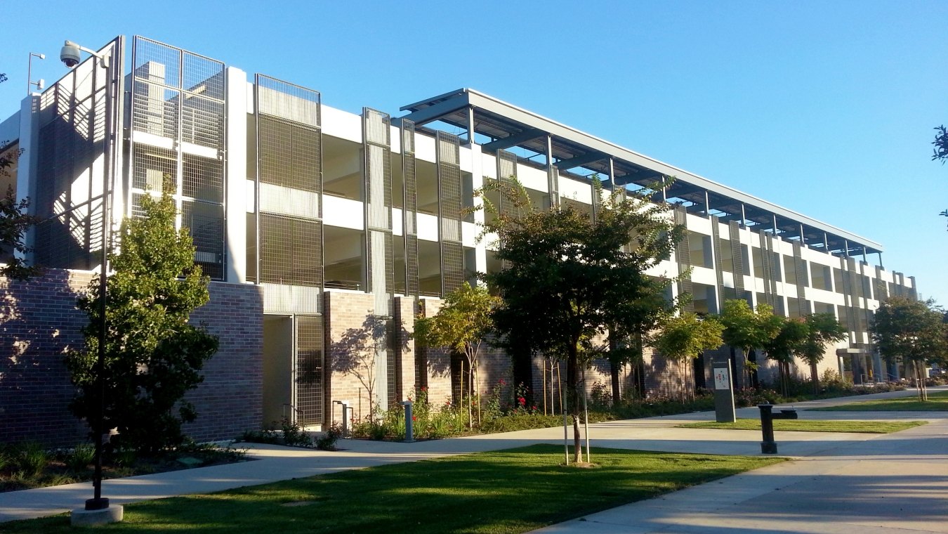 Grade-level view of the Westminster Police Department parking structure. 