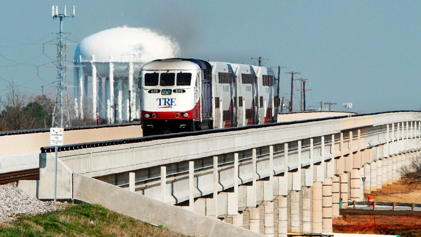 A railway with a train driving over it