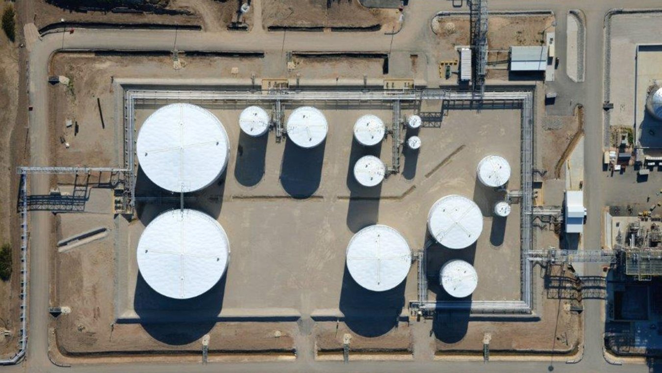 Aerial view directly above the tanks at the facility