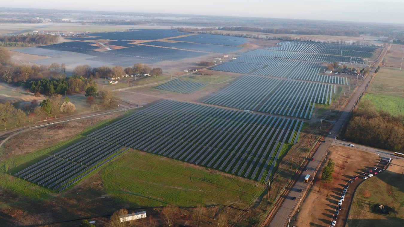 Aerial view of the expansion solar farm in Millington, TN. 