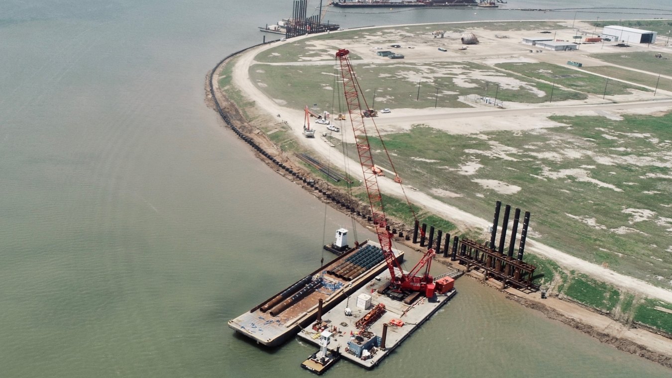 View of the levee stabilization wall during construction