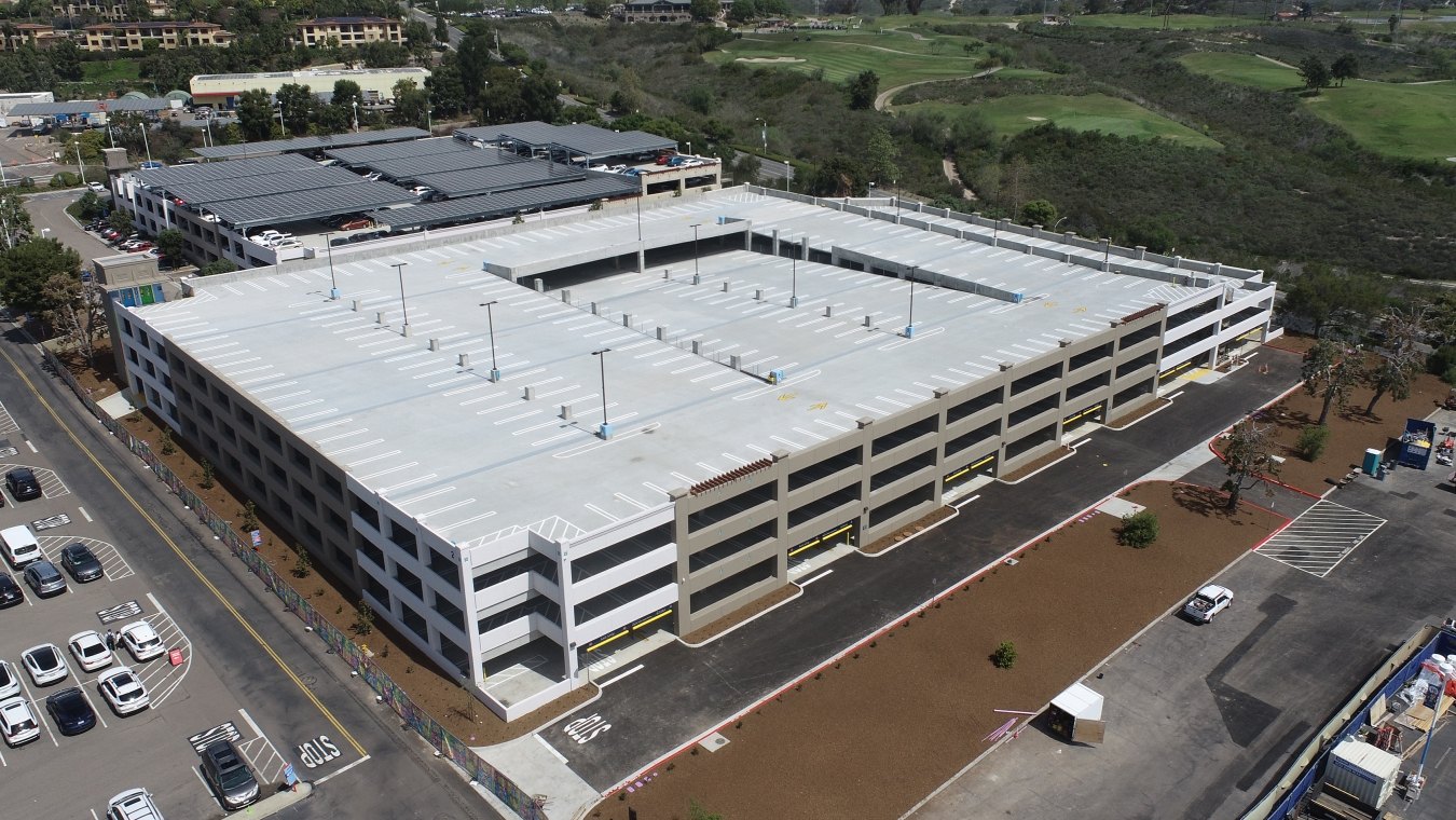 Exterior view of the parking structure