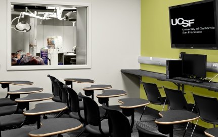 Classroom with individual desks.