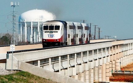 A railway with a train driving over it