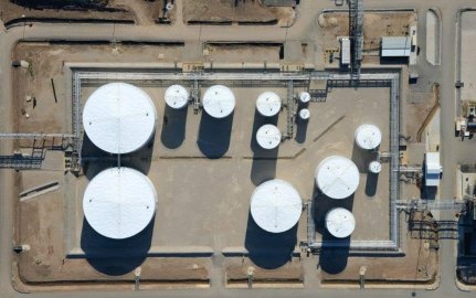 Aerial view directly above the tanks at the facility