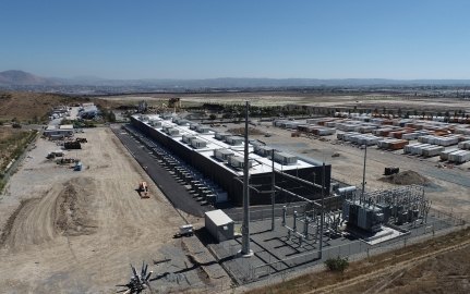 exterior view of a large battery storage facility