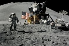 Neil Armstrong standing on the moon.
