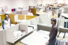 Office space with cubicles.