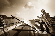 A construction worker at a solar project site.