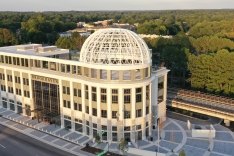Exterior, aerial view of the building