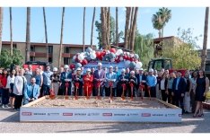 A group of people posed at a groundbreaking ceremony