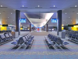 Airport terminal seating area.