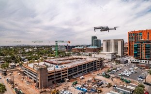 aerial view of a parking structure under construction