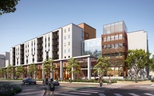 Exterior rendering of the UCR student housing facility.