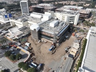 Aerial view of construction at Hoag Hospital Irvine. 