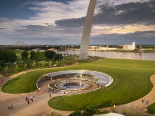 view of the visitor center and arch