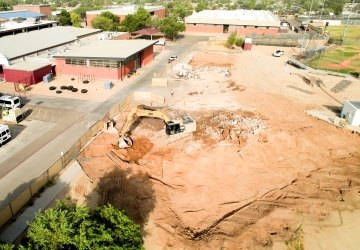 Aerial view of construction beginning at the high school