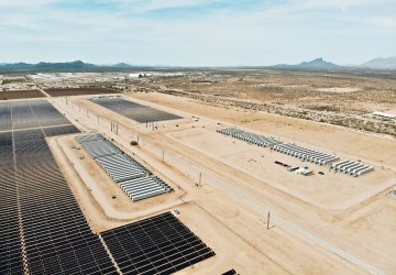 Aerial view of Serrano solar panels and storage
