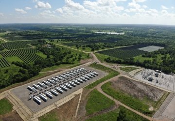 Aerial view of the solar field and power storage. 