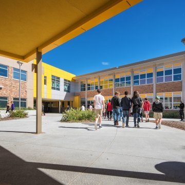 Students enter Beveridge Magnet Middle School in Omaha, NE.