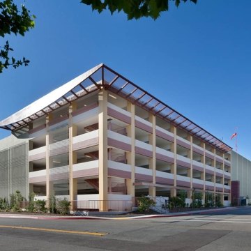 External view of Heny Mayo Newhall Parking structure. 