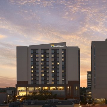 A street level view of the Hyatt Place hotel in Houston. 