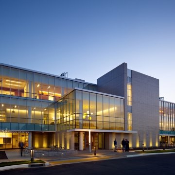 UC Davis Student Health & Wellness Center Exterior at Dusk