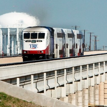 A railway with a train driving over it