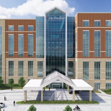 Exterior rendering of the front of the hospital building