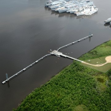 Aerial view of the facility over the water