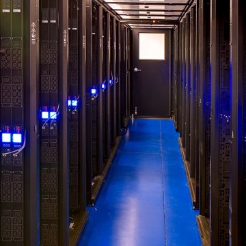 Indoor image of rows of data towers