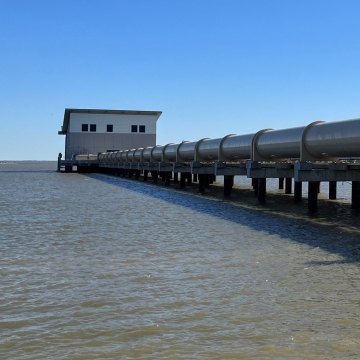 View of the intake pump station from land looking out toward the water