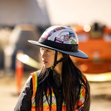 McCarthy construction worker wearing a helmet.