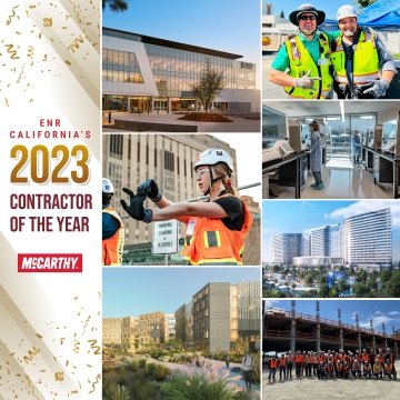 Compilation of photos of McCarthy people and projects honoring the ENR California Contractor of the Year award.