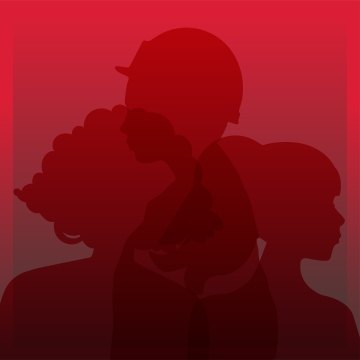 A graphic showing silhouettes of women in different shades of red.