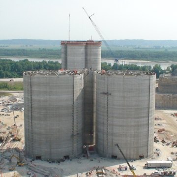 Aerial view of the two silos