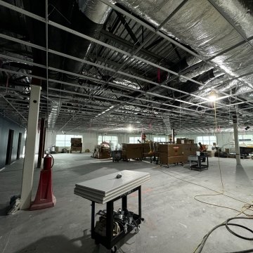 An interior view of a space under construction