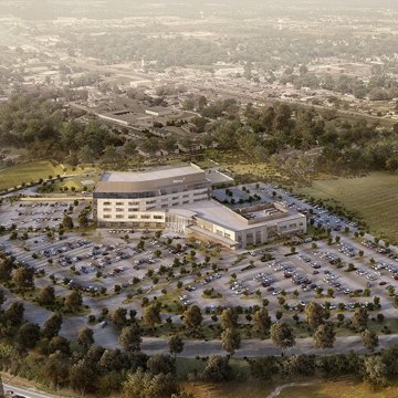 Aerial rendering of the new hospital