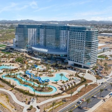Aerial view of the finished hotel and conference center