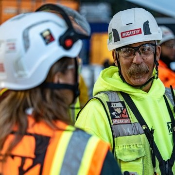 A person wearing PPE on the jobsite