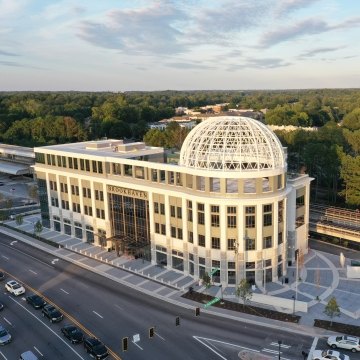 Exterior, aerial view of the building