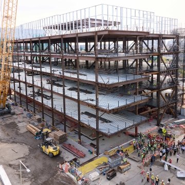Exterior view of the facility under construction