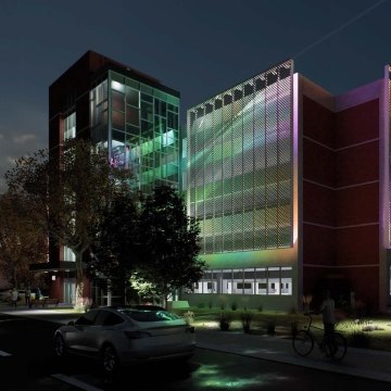Rendering of a parking garage at nighttime